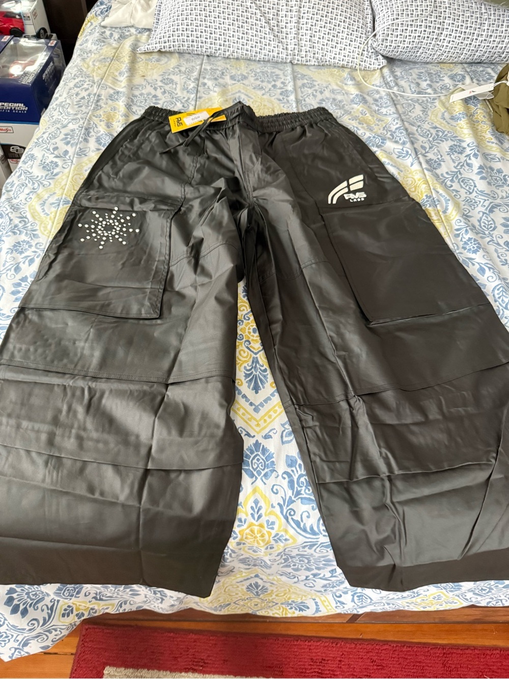 RVS Men's Black Track Pants with Reflective Logo Accent